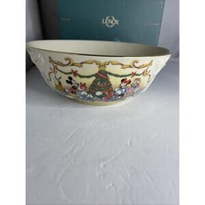 Disney Lenox Mickey's Merry Christmas Xmas Bowl Collectors Fine China 24k Gold
